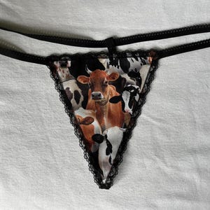 Womens COW Barn Farm Ranch Animal String Thong Lingerie Underwear