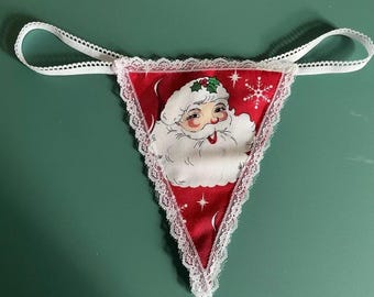 Womens  Red SANTA CLAUS String Thong Lingerie Christmas Holiday Stocking Stuffer