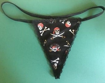 Womens PIRATE Halloween Costume Skull Crossbones String Thong Underwear