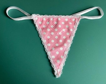 Womens Pink POLKA DOT String Thong Lingerie Underwear