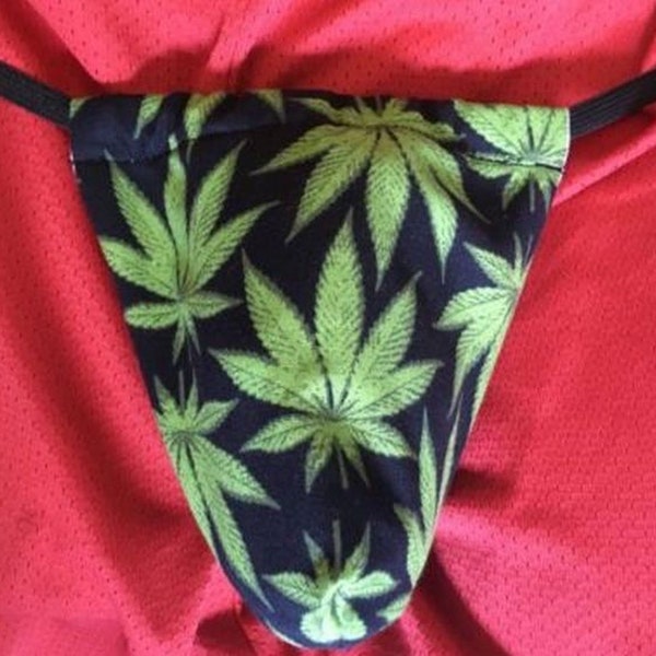 Mens MARIJUANA PLANT LEAF Pot Drugs String Thong Male Underwear