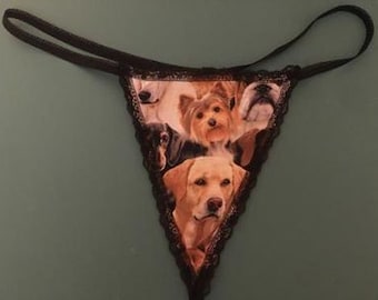 Womens DOGS String Thong Panty Animal Puppy Underwear