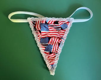 Womens USA AMERICAN FLAG String Thong Lingerie Panty Underwear