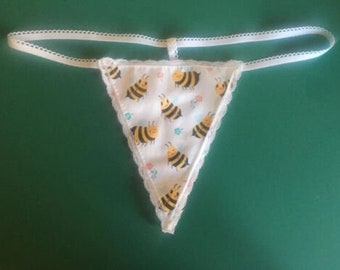 Womens White BUMBLE BEE String Thong Lingerie Underwear