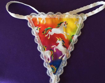 Womens UNICORN RAINBOW Gay Pride String Thong Panty Lingerie Underwear