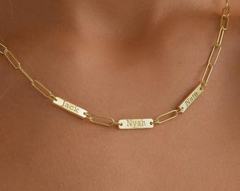 14K Gold Personalized Bar Paperclip Name Necklace Mother Sister  Christmas Gift