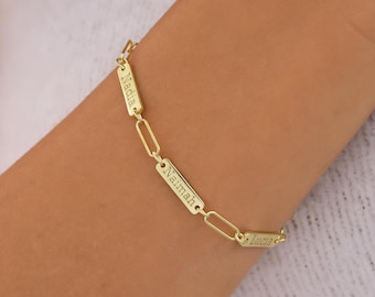 Personalized Name Bracelet, Paperclip Chain Bracelet, Custom Bar Bracelet, Gold Name Jewelry, Gift for Mom, Personalized Gift