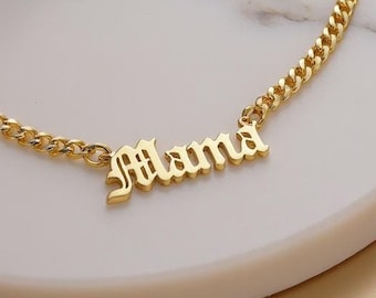 14k Gold Name Necklace With Curb Chain,Personalized Gifts For Her,Nameplate Necklace,Custom Name Necklace,Personalized Jewelry,Mama Necklace