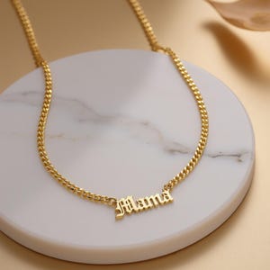 14k Gold Name Necklace with Curb Chain for Women, Dainty Custom Name Necklace, Cuban Chain Necklace, Personalized Jewelry, Gift for Mom