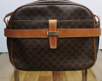 Vintage CELINE TRIOMPHE Brown Macadam Canvas Crossbody Bag
