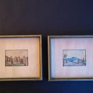 Early 19th Century Pair Of Italian Drawings Of Capodimonte & Pompeii Roman House, Circa 1820&#39;s