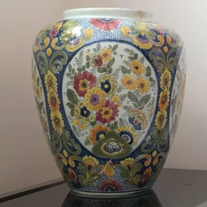 19th C.  Restored Large Dutch Delft Polychrome Vase