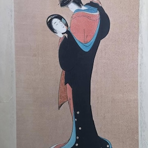 Dopo Kitagawa Utamaro (1754–1806) Naniwa Okita si ammira allo specchio, stampa su legno, periodo Edo ca. 1850-1860