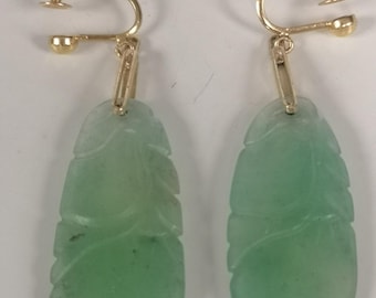 Vintage Ohrstecker aus unbehandelter Jade & Gold 18 Karat Gold, ca. um 1950