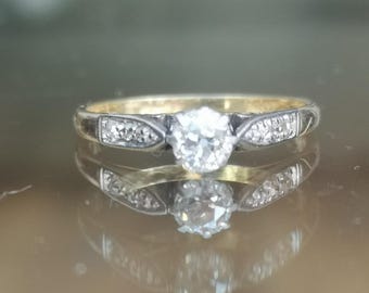 Art Deco Old Mine Cut Diamond Engagement Ring, Platinum & 18K Gold, Circa 1920