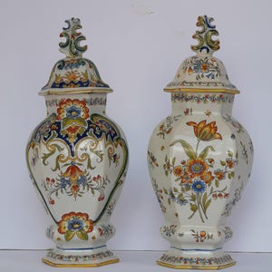 18th C. Delft Polychrome Vase And Covers Circa 1780
