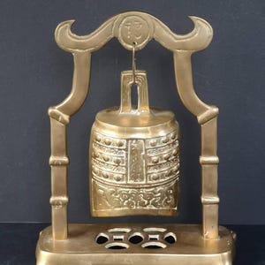 A Chinese Buddhism Brass Altar Hanging Bell With Mallet Striker Circa 1930&#39;s