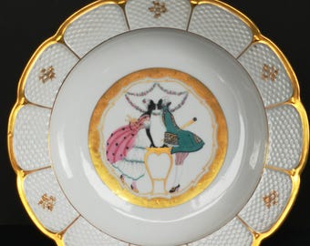 Art Deco Rosenthal Bavaria Hand Painted Gilt Plate With Kissing Couple in 18th Century French Fashion