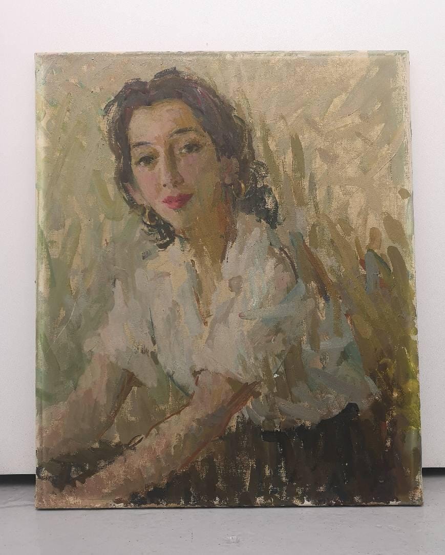 1950年代の女性の肖像画（不明）、G.ローニー作、キャンバス、無署名