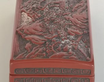 清朝時代の中国製朱砂蓋付き漆器箱、1890年 - Etsy 日本