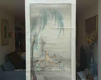 A Chinese Hanging Scroll Painting Of A Ming Dynasty Official Attended By Servants , Qing dynasty (1644–1911),  Ca. 1900, Signed
