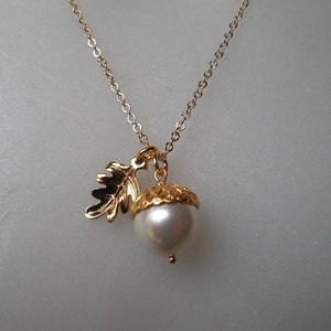 14k Gold Filled creamy pearl acorn necklace image 3