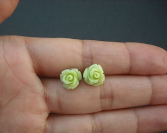 lime green rose post earring