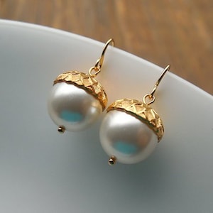 Gold or Silver creamy pearl acorn earrings
