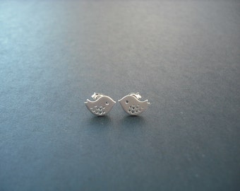 mini love birds post earrings - matte white gold plated and sterling silver