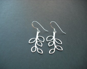 matte silver five leaf branch earrings - sterling silver ear wires