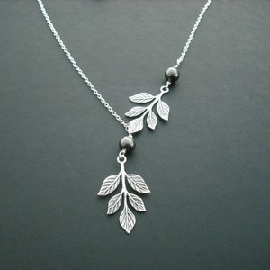 Sterling Silver Chain branch and pearl necklace image 1