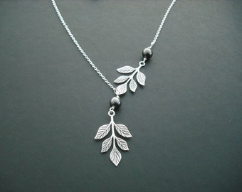 Sterling Silver Chain - branch and pearl necklace