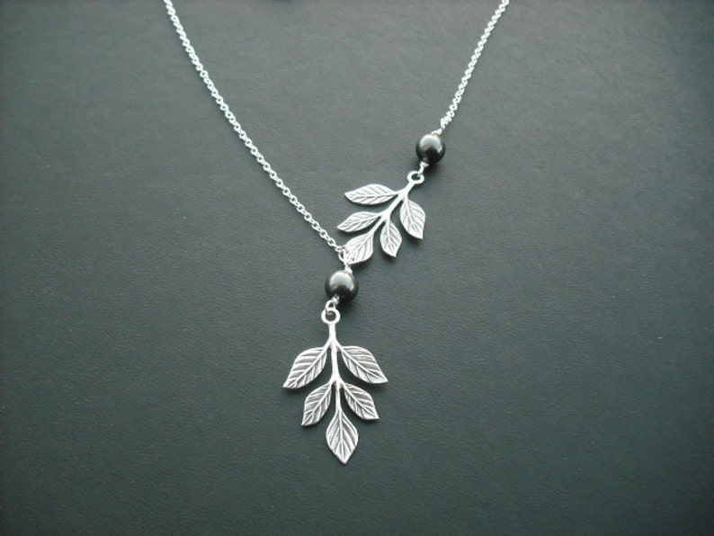 Sterling Silver Chain branch and pearl necklace image 1