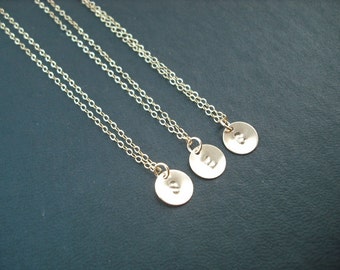 Personalized, Three Hand stamped initial disc necklace - 14K gold filled metal