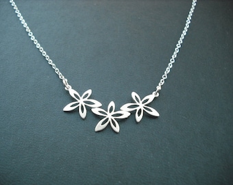 Sterling Silver Chain - triple flower pendant necklace