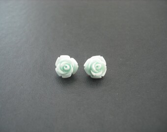 baby blue rose post earring