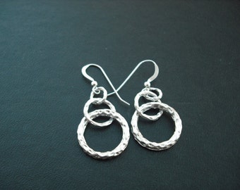 three rings earrings - matte white gold plated and sterling silver