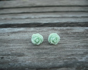 mint green rose post earring