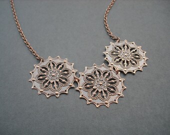 star flower stamped necklace - antique copper