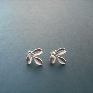 tiny leaf post earrings - matte white gold plated and sterling silver post