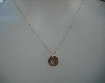 Personalized, Hand stamped initial disc necklace - 14K gold filled metal