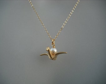 14k Gold Filled chain - origami paper crane necklace