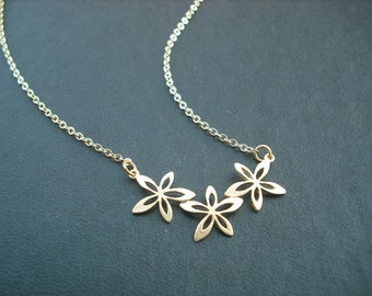 14k Gold Filled Chain - triple flower pendant necklace