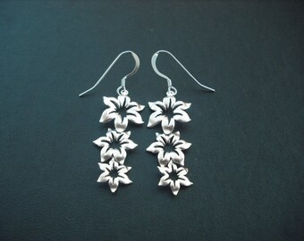 triple star flower pendant earrings - sterling silver ear wires