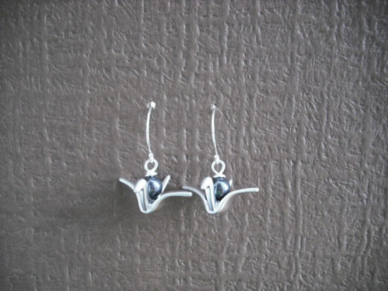 Origami paper crane earrings matte white gold plated and Etsy