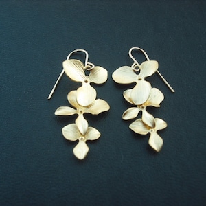 tripple orchid flower cascading earring -16K yellow gold plated and 14K gold filled earwire