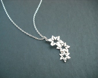 Sterling Silver Chain - triple star flower pendant necklace