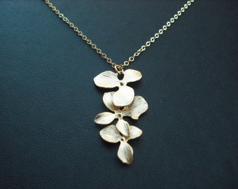 14k Gold Filled chain - triple orchid flowers necklace