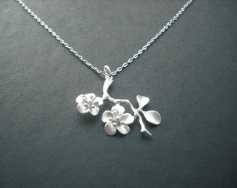 Sterling Silver Chain - cherry blossom branch necklace