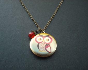 whimsical owl locket with antique brass chain necklace